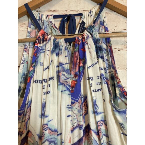 Peter Som Maxi Dress Womens Medium Blue Carribean Beach Scene Tie Back Halter - Picture 7 of 16